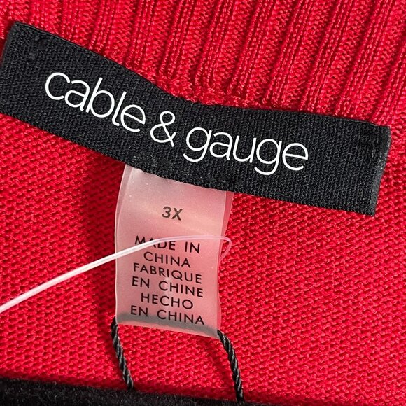NEW Cable & Gauge Plus 3X Red Long Sleeve Knit Tunic Top Rhinestone Accent Knit - Picture 3 of 10